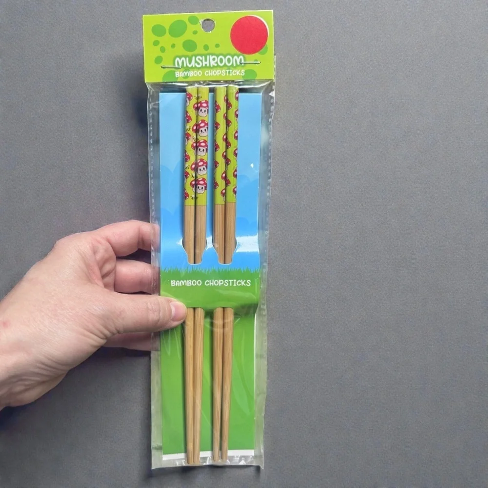 Set of 3 Bamboo Chopsticks, NWT Cute Sushi, Ninja & Mushroom Designs, Reusable